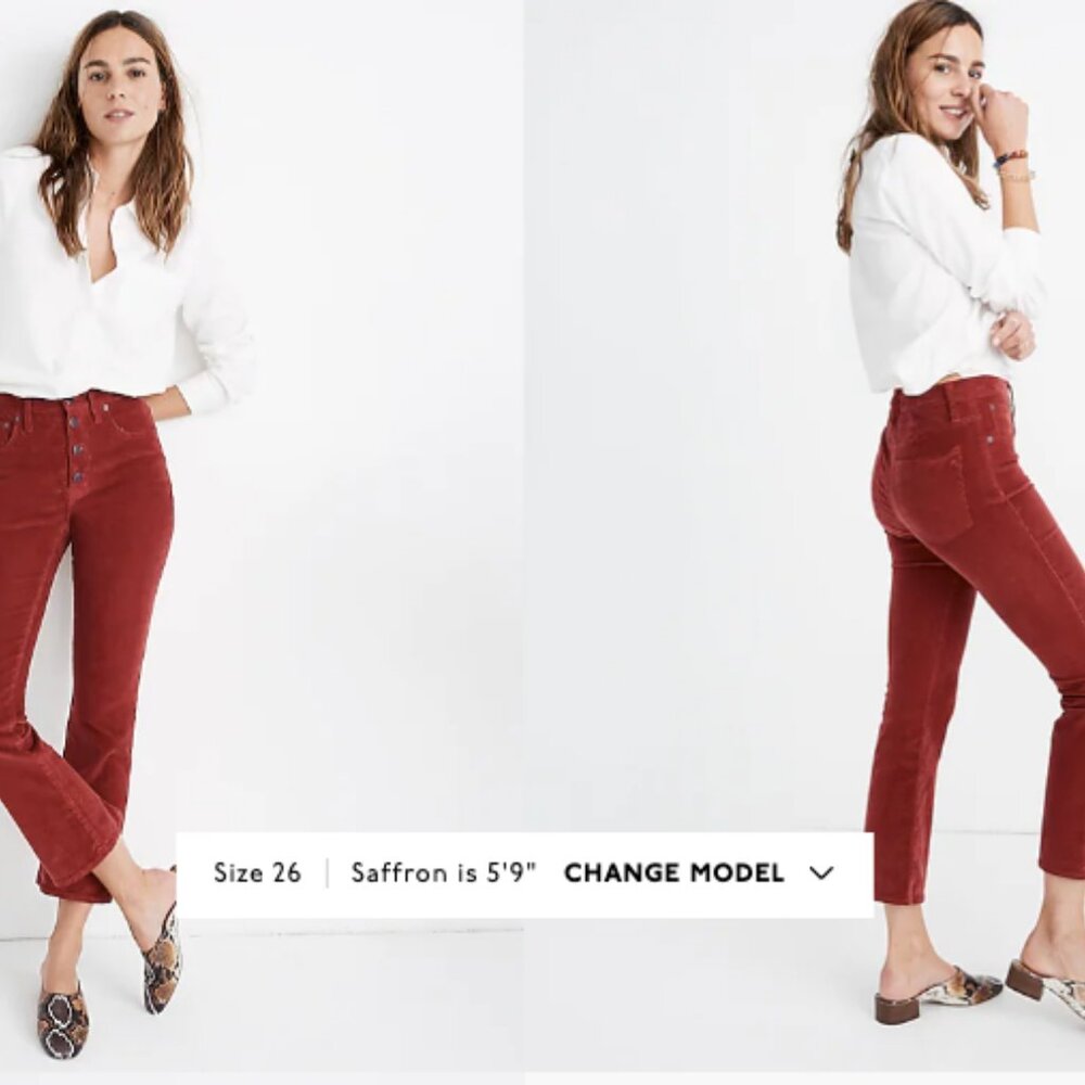 Madewell Cali Demi-Boot Button Fly Corduroy Jean, Burnt Orange, Size 32